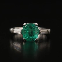 14K White Gold 2.03 CT Emerald Diamond Engagement Minimal Emerald Wedding Ring - £1,373.83 GBP
