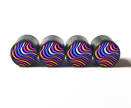 Pattern Design (Style 3) Tire Valve Caps - Black Aluminum - Set of 4 - £12.56 GBP