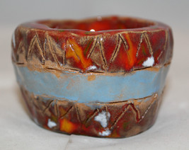 Studio Art Pottery Mini Small Red Blue Band Bowl 6.5cm Signed by Artist ... - £30.07 GBP
