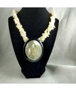 Short Statement Necklace Mother of Pearl Oval Pendent Black and White 17... - $14.01