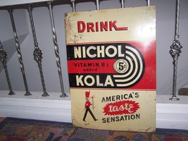 Vintage 1930&#39;s Nichol Kola Embossed Metal Sign 28x20 (The Parker Metal D... - £199.36 GBP