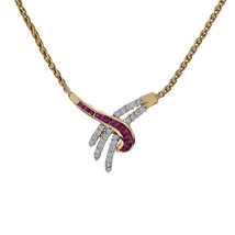 1.75 Carat  Baguette Cut Rubies And Round Cut Diamonds Necklace 14K Yellow Gold - £1,344.52 GBP