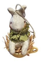 NICOL SAYRE Easter Bunny Rabbit in Tea Cup Ornament Holiday Figure Green RARE 4&quot; - £59.34 GBP