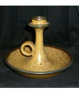 Signed Finger Loop Candle Stick Holder Stoneware Pottery Mustard Glaze 4... - $34.64