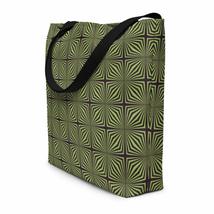 Psychedelic Optical Illusion Geometric Design Black &amp; Green Beach Bag - £34.46 GBP
