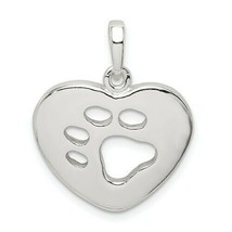 New Real Solid Sterling Silver Heart With Paw Print Pendant Charm - £35.23 GBP