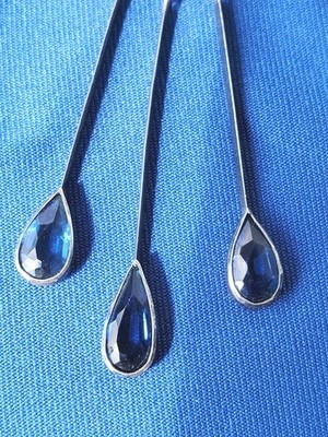 Sterling Silver 925 Deco Modernist Necklace Vintage Sapphire Paste 5.5 ct CHOKER Item image 6