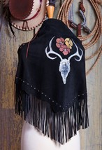 Western Style Womens Boar Suede Leather Shawl W Fringe 72″ X 22&quot; Deer Spirit - £276.18 GBP