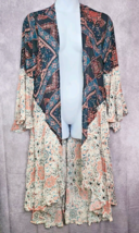 Torrid Womens Kimono Duster Size 00 M/L Boho Medallion Print Chiffon High Low - $28.99