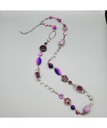 Purple Art Glass Necklace Beaded Station Abalone Iridescent Acrylic 37&quot; - $570.99 MXN