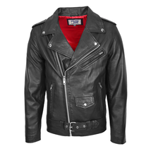 DR100 Men&#39;s Biker Real Leather Jacket Black - £136.84 GBP