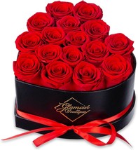 16 Piece Forever Flowers Heart Shape Box Preserved Roses Immortal Roses ... - $92.84