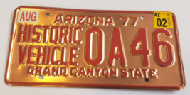 Arizona Historic Vehicle Copper Toned 1977 (2002) Vintage Auto Car License Plate - £23.51 GBP
