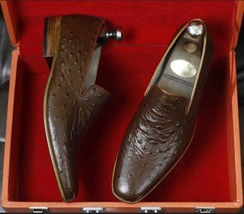 New Handmade Brown Embossed Ostrich Leather Formal Slip on Loafers Shoes... - £160.25 GBP