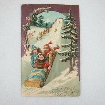 Victorian Trade Card Lion Coffee Woolson Spice Christmas Snow Family Sled RARE - £19.65 GBP