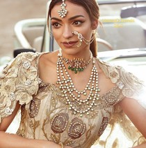 VeroniQ Trends-Designer Multilayered Kundan Meena Necklace,Pearl Necklace,Bridal - £129.00 GBP