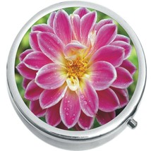 Fuschia Flower  Medicine Vitamin Compact Pill Box - $11.76