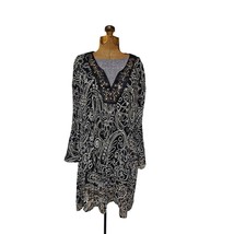 Maggie Barnes Womans Size 5X Black White Beaded Tunic Pleated Bottom Str... - £19.13 GBP