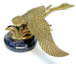 Vintage Brass GOOSE DUCK Flying Figurine Statue on Marble Base 8&quot; X 7.5&quot;... - $24.74