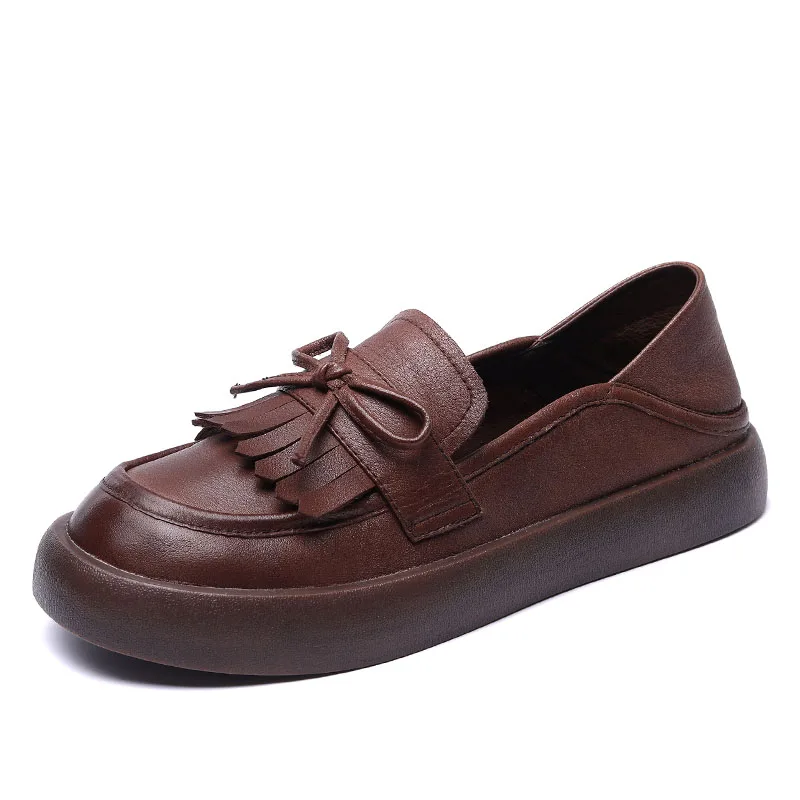 Handmade Retro Women Genuine Leather Loafers Slip-on Flat Shoes Spring S... - £61.39 GBP