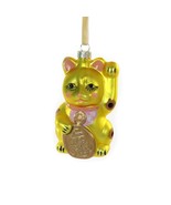 LUCKY CAT ORNAMENT 4.5&quot; Glass Christmas Cute Yellow Maneki Neko Beckonin... - $21.95