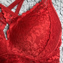 Victoria Secret Pink Push Up Padded Underwire Red Lace Crossback Bralette Bra M - £16.09 GBP