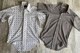 Lot Of 2 Vintage Men’s Size 15 &amp; 14 1/2 Polyester Button Down Shirts - £10.22 GBP