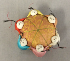 Vintage Chinese Asian Pin Cushion for Sewing Yellow Silk Children Holding Hands - £6.10 GBP