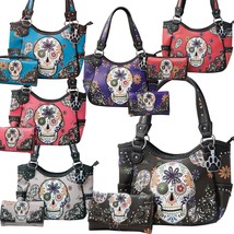 Sugar Skull Handbag Western Carry Concealed Shoulder Bag Purse Wallet Women Tote - £49.82 GBP