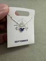 Disney Park Mickey Mouse Faux Sapphire September Birthstone Necklace Silver Tone image 11