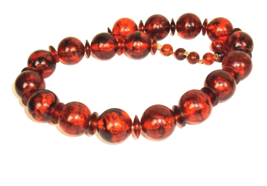 Vintage Faux Tortoise Root Beer Amber color Plastic Bead Mod Geometric Necklace - £13.41 GBP