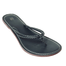 Women&#39;s Flat Slides GAP Black Leather Braided Thongs Size 10 - £14.08 GBP