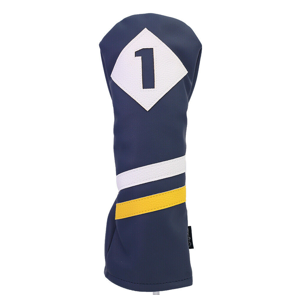 Majek Retro Golf #1 Driver Headcover Blue White Yellow Vintage Leather S... - $18.52