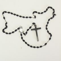 Catholic Rosery Cross Crucifix 18" Necklace Prayer Italy Black Beads Jesus - $19.59