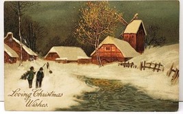 Loving Christmas Wishes, Pretty Snow Covered Farm &amp; Stream 1909 Postcard E11 - £3.87 GBP