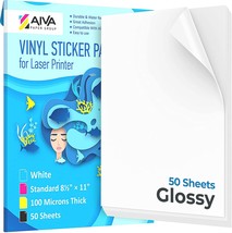 Printable Vinyl Sticker Paper For Laser Printer - Glossy White - 50 - £33.56 GBP