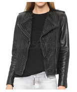 New Women Nour Hammour Black Tonal Spiked Studded Brando Unique Leather ... - $314.55 CAD