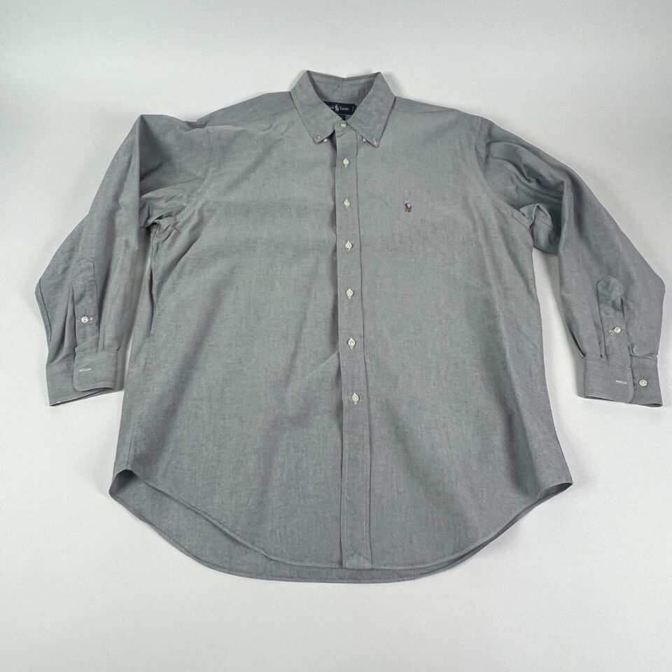 Ralph Lauren Yarmouth Shirt Men&#39;s Large/ 16 1/2  Gray Solid  Long Sleeve - $11.01