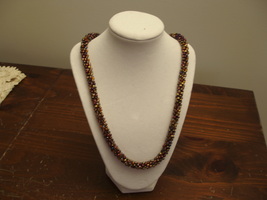 Kumihimo Beaded Necklace 23.5 inches In brown, amber, gold tones(item 115) - $65.00