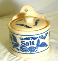 Cobalt Blue Salt Cellar Hanging Counter Box Dish Lidded Vintage Farmhouse - $49.49