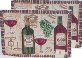 Set of 2 Tapestry Placemats,12&quot;x18&quot;,WINE &amp; GRAPES,2BOTTLES,2GLASSES&amp;GRAP... - £10.12 GBP