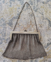 Victorian Sterling Silver Mesh Handbag Purse Circa 1909 With Engravings - £103.61 GBP