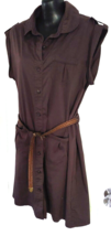 16 Brown AGB Shirt Dress Womens Casual &amp; Work Cotton Blend xl &amp; Leather Belt - £13.30 GBP