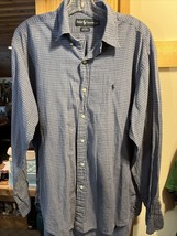 Ralph Lauren Blaire VTG Men’s M Blue Check Long Sleeve Button Down Cotton Shirt - £15.42 GBP