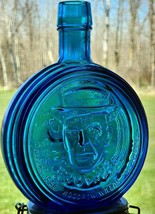 Vintage Wheaton Iridescent Blue Glass President Bottle Woodrow Wilson - $15.29