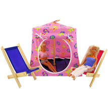Pink Toy Tent, 2 Sleeping Bags, Sparkling Barbie Print for Dolls, Stuffed Animal - £19.62 GBP
