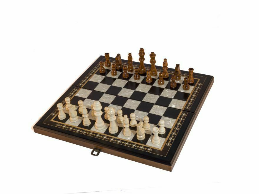 Tournament 4 Mosaic BLACK Board Game - Wooden Handmade Chess Set - 3,5" King - £102.13 GBP