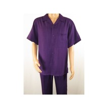 Men 2pc Walking Leisure Suit Short Sleeves By DREAMS 256-19 Solid Purple image 2