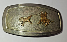 Vintage Justin Belt Company Nickel Silver Belt Buckle Cowboy Western Design - $11.64