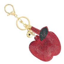 Red Bling Rhinestone Studded Apple Tassel Keychain Bag Charm - $13.86